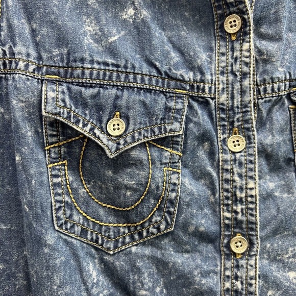 True Religion Denim Dress Small Chambray Blue Splattered Western - Picture 4 of 14